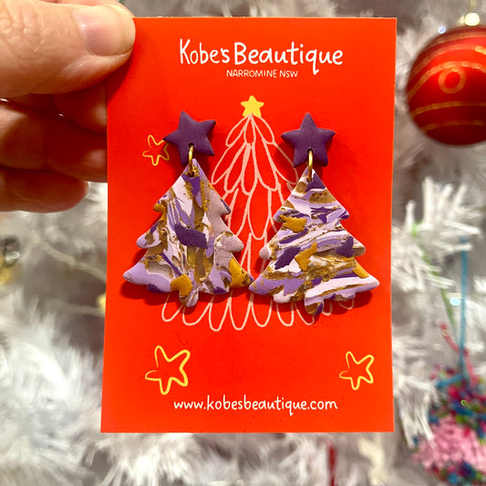 Christmas Tree Dangles - Gold and Purple