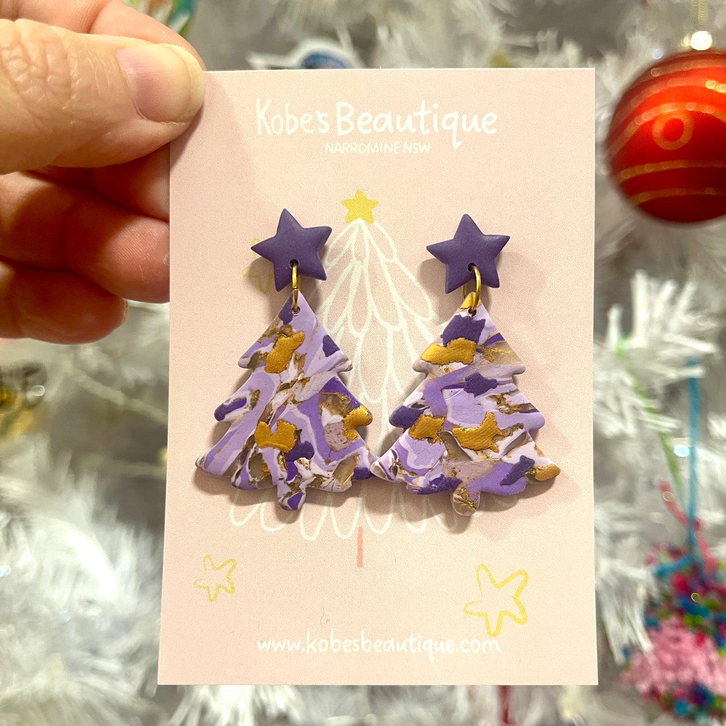 Christmas Tree Dangles - Gold and Purple