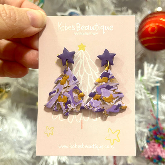 Christmas Tree Dangles - Gold and Purple