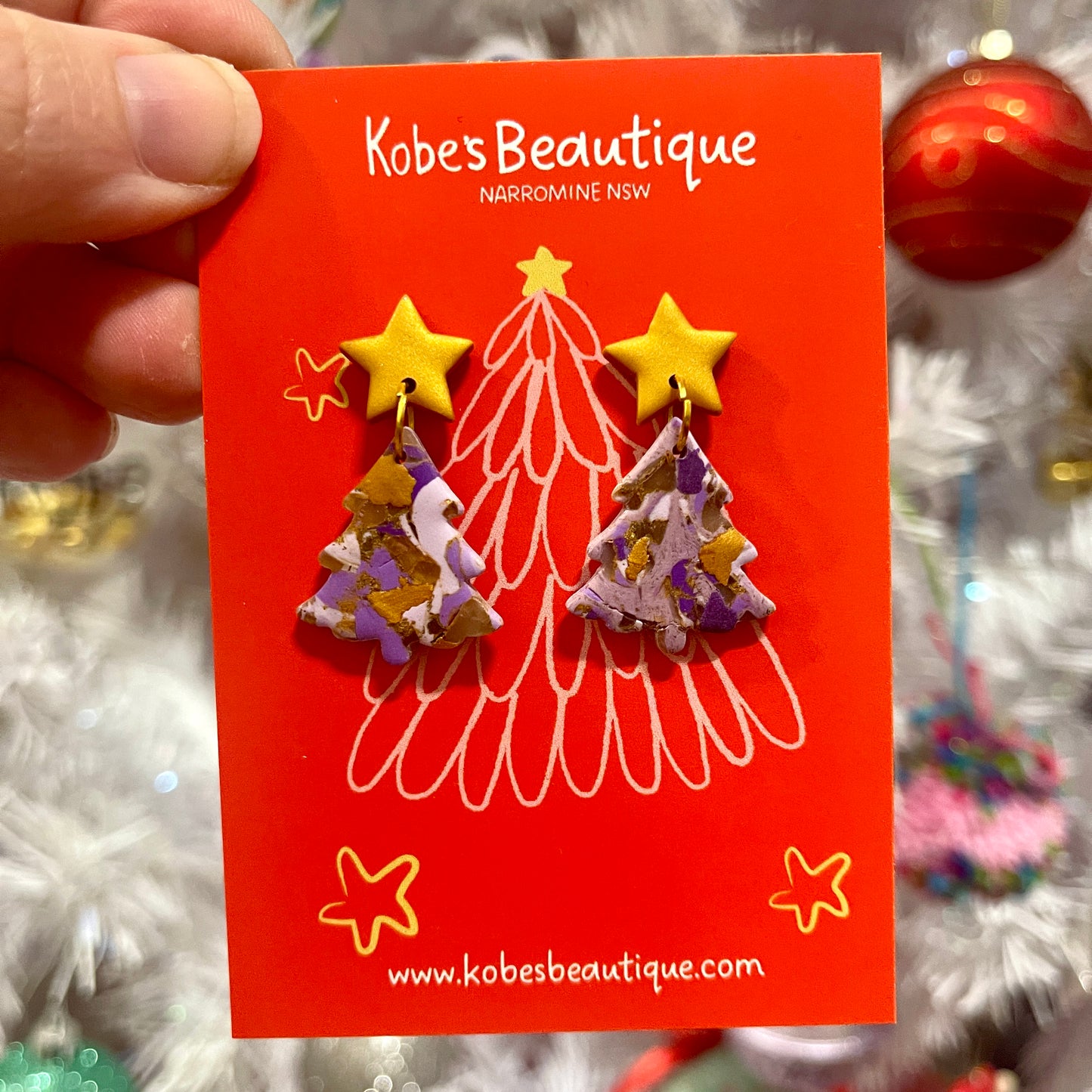 Christmas Tree Dangles - Gold and Purple