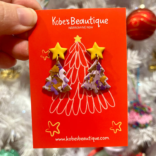 Christmas Tree Dangles - Gold and Purple