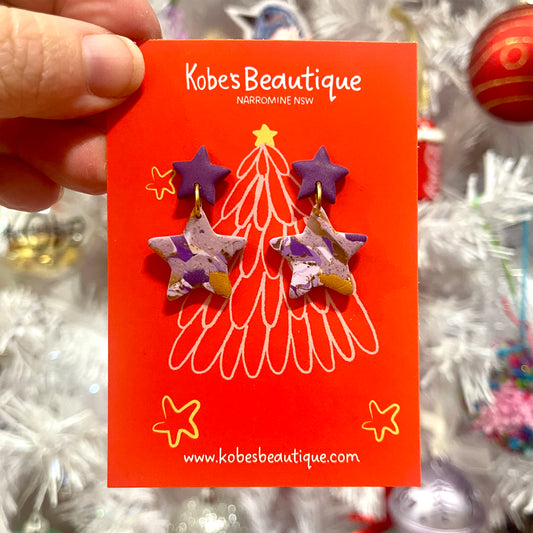 Christmas Star Dangles - Purple and Gold