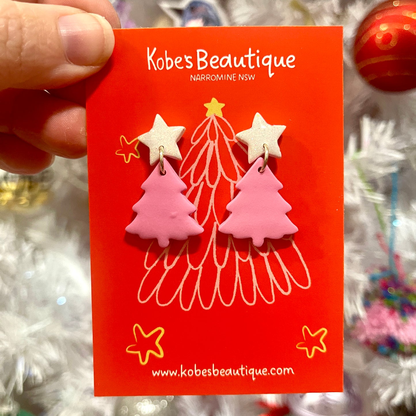 Christmas Tree Dangles - White and Pink