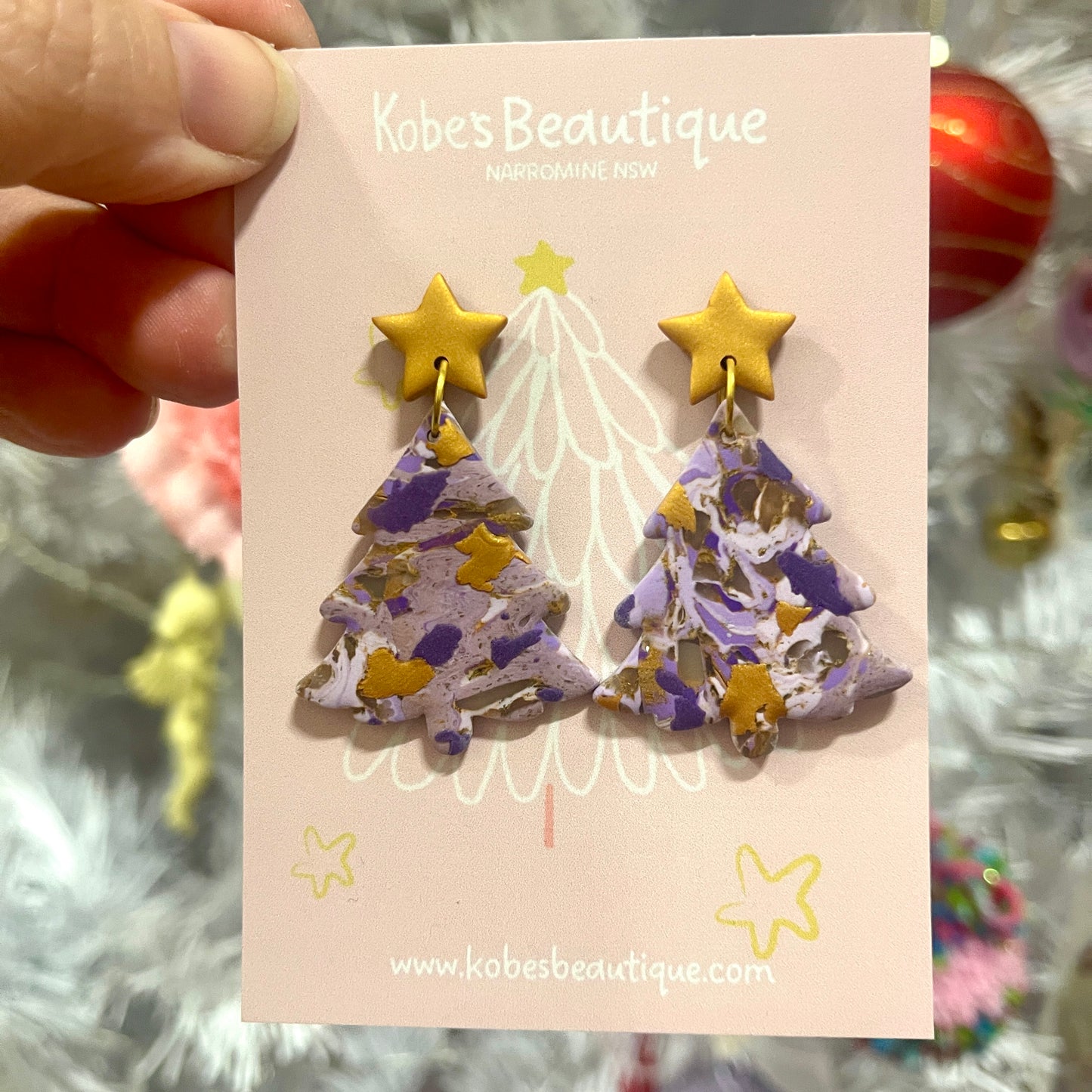 Christmas Tree Dangles - Gold and Purple