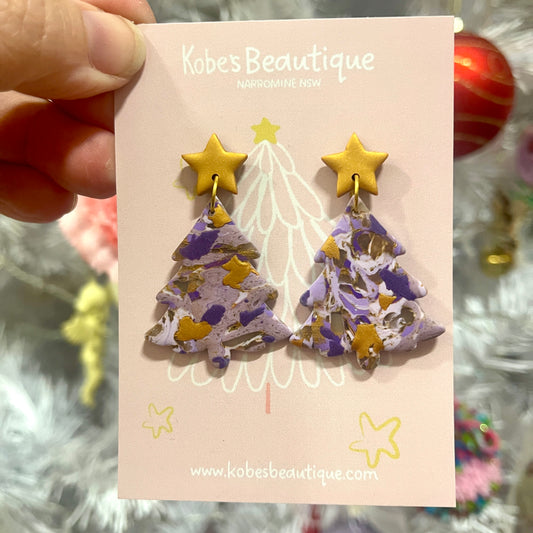 Christmas Tree Dangles - Gold and Purple