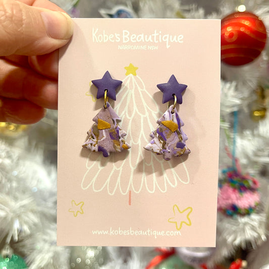 Christmas Tree Dangles - Purple and Gold