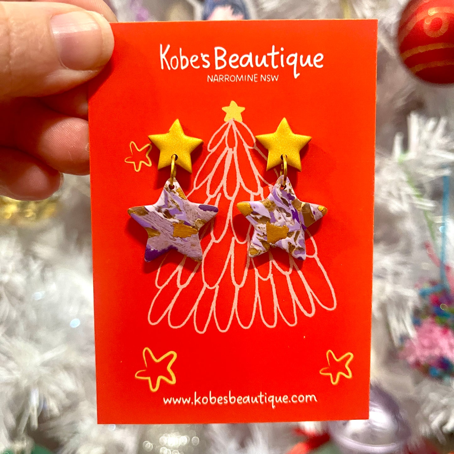 Christmas Star Dangles - Gold and Purple