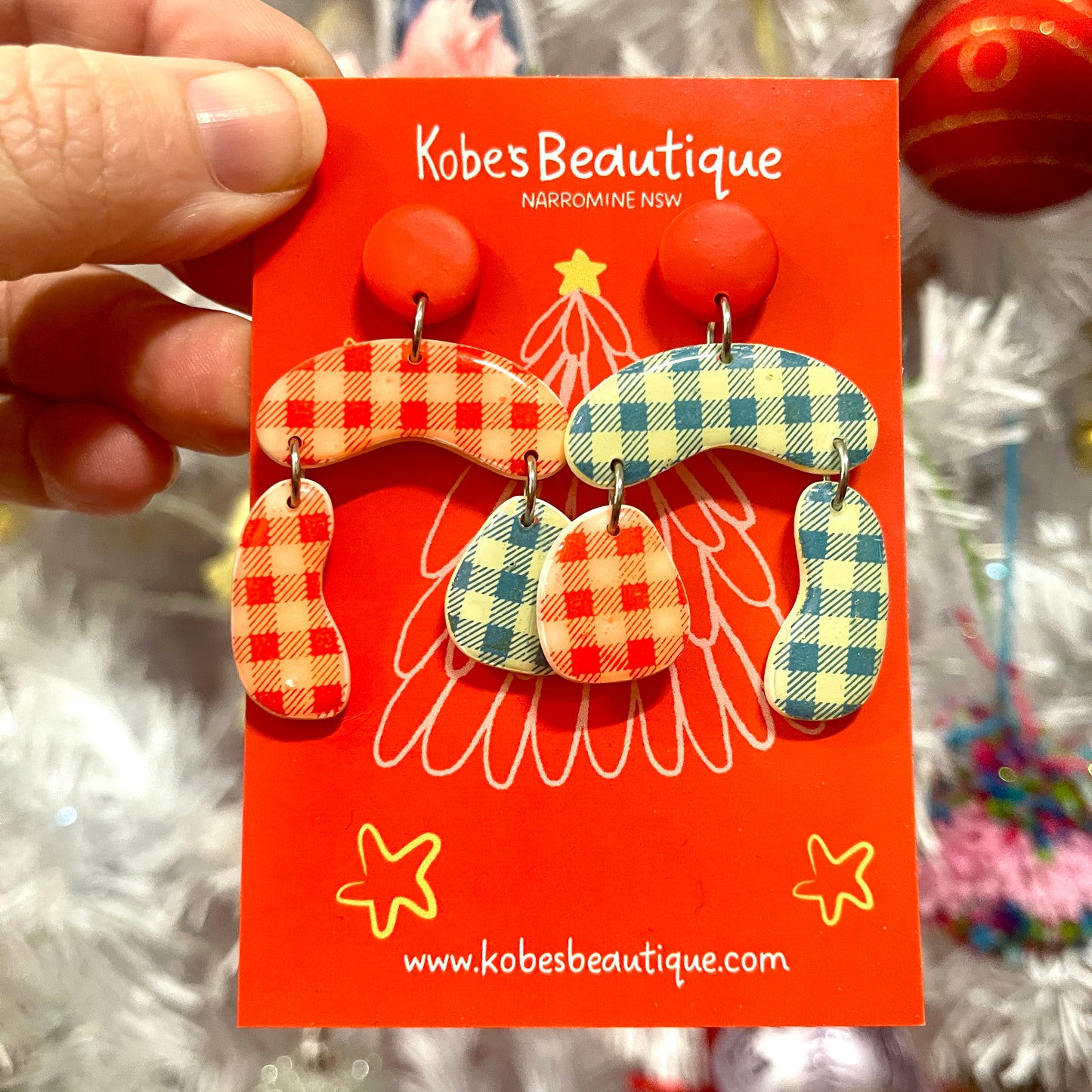 Gingham Christmas Dangles