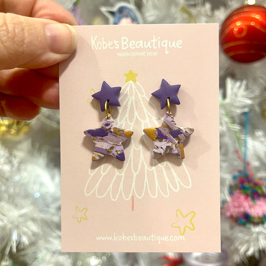 Christmas Star Dangles - Purple and Gold