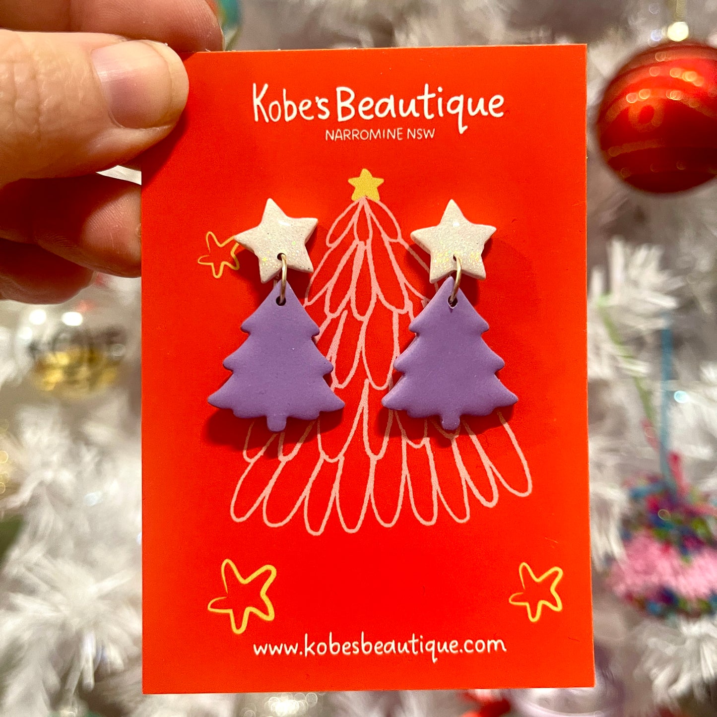 Christmas Tree Dangles - White and Purple