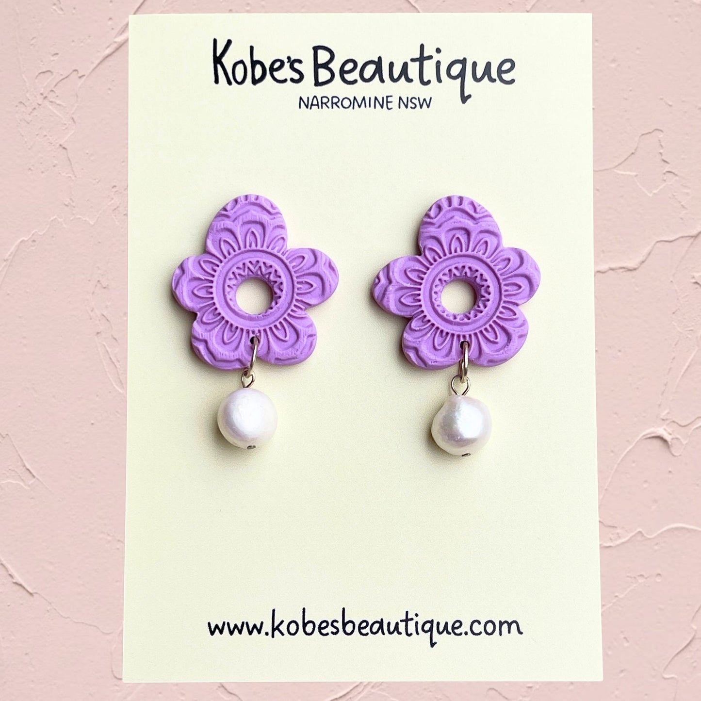 Purple Flower Dangles with Freshwater Pearls