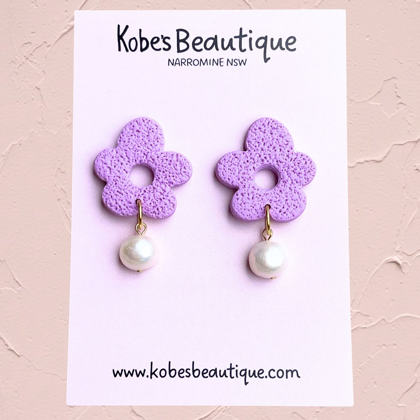 Purple Flower Dangles with Freshwater Pearls