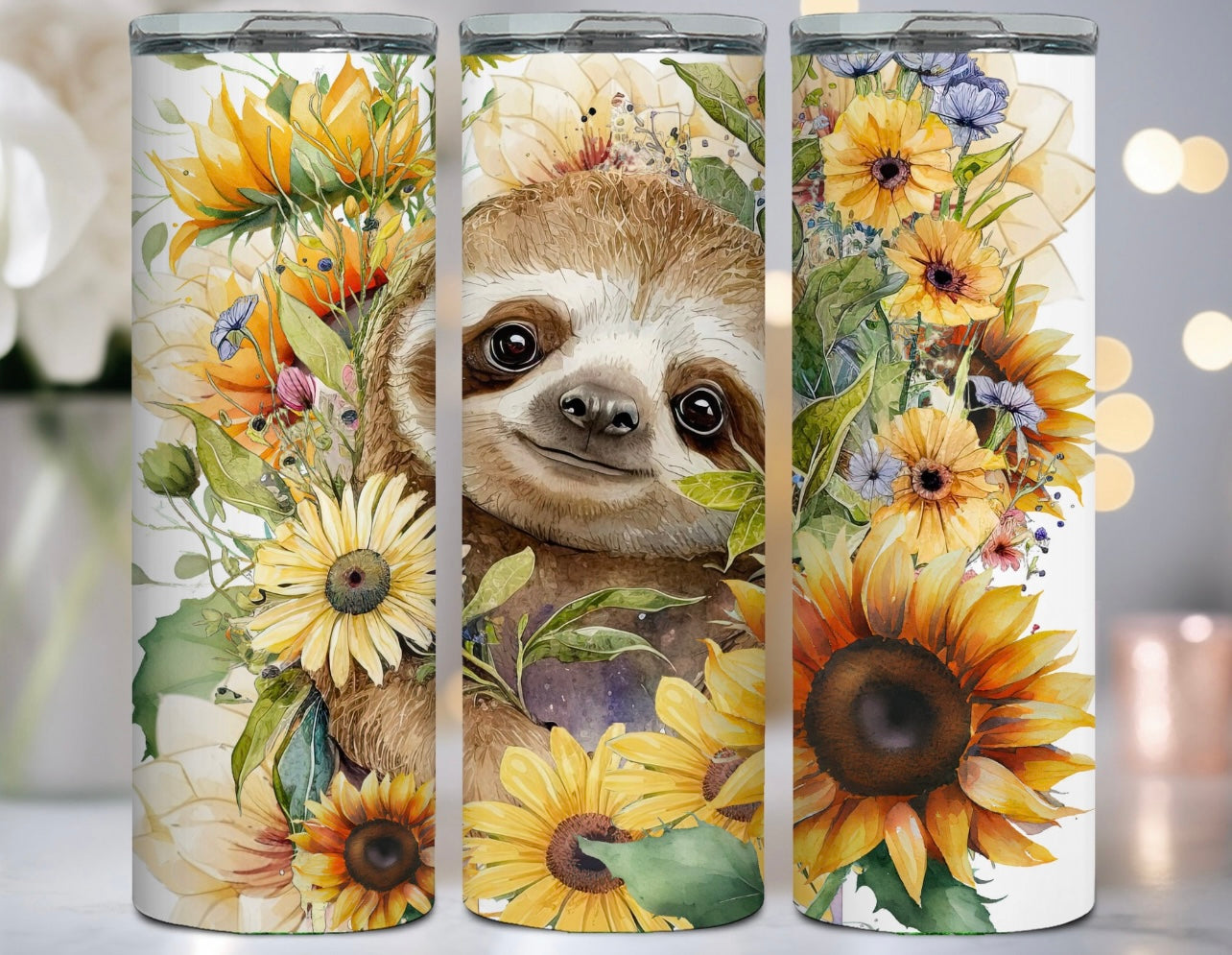 Cute Sloth with Sunflowers  - Tumbler