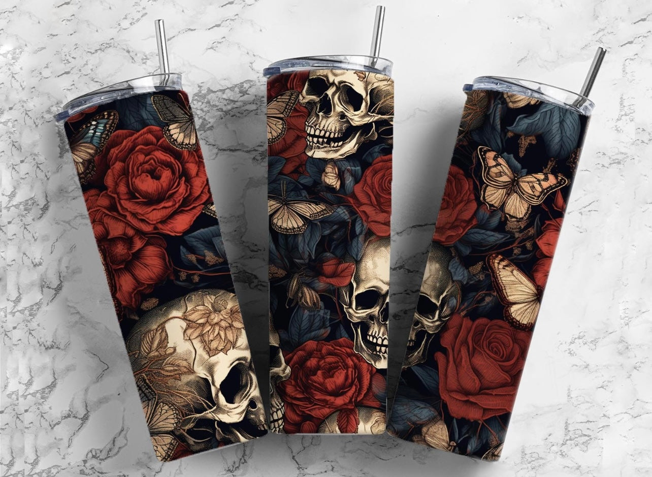 Red Roses with Skulls - Tumbler