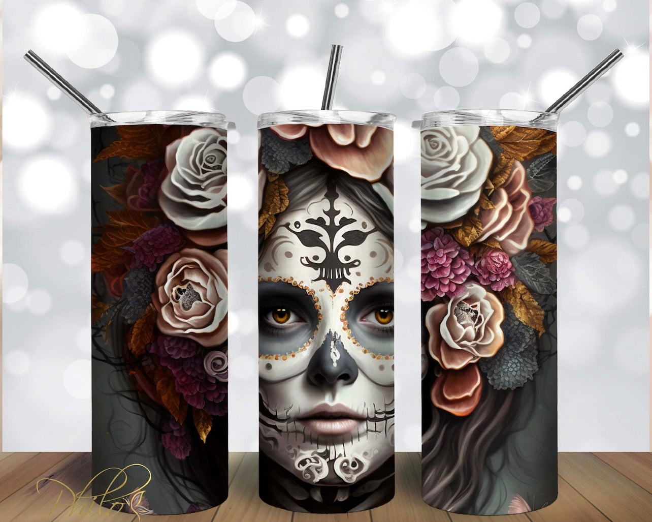 Floral Human Skull - Tumbler